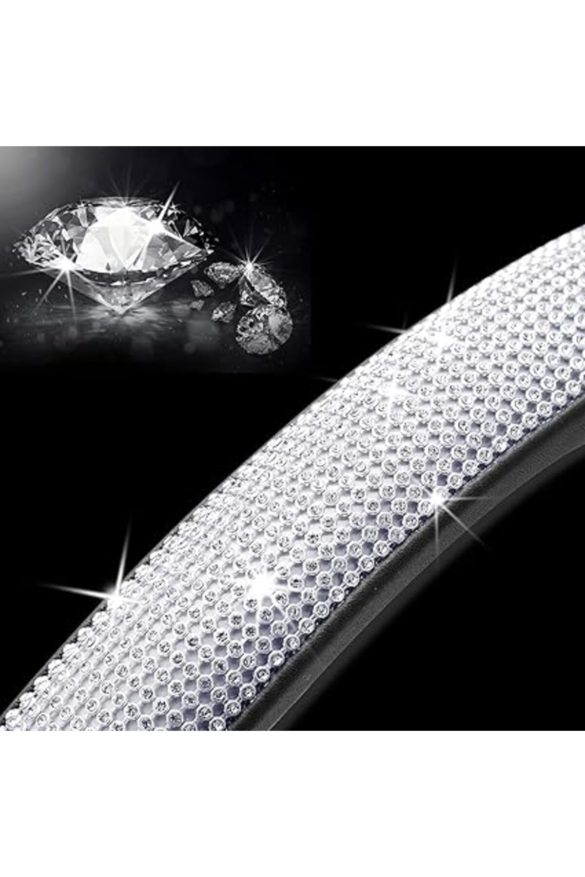 Beyaz Kristal Taşlı Lüks Direksiyon Kılıfı – 36,8-38,1 Cm, Pu Deri, Kaymaz Ve Şık Tasarım - küçük resim 8