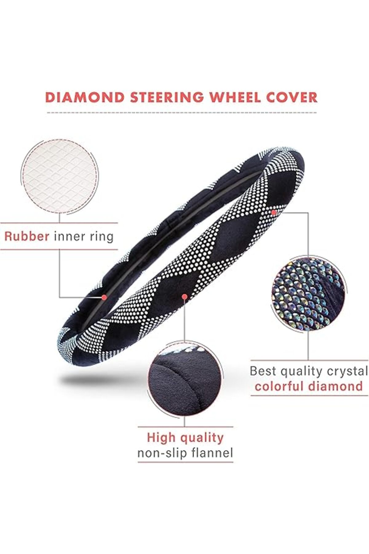 Kristal Taşlı Işıltılı Direksiyon Kılıfı – 36,8-38,1 Cm, Kaymaz Ve Şık Tasarım - küçük resim 10