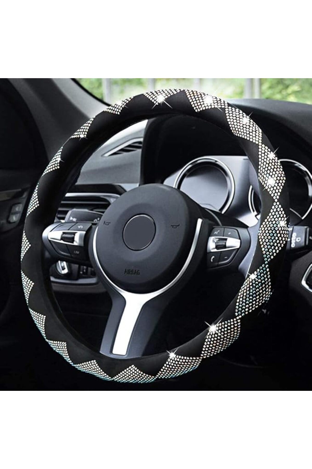 Kristal Taşlı Işıltılı Direksiyon Kılıfı – 36,8-38,1 Cm, Kaymaz Ve Şık Tasarım - küçük resim 2