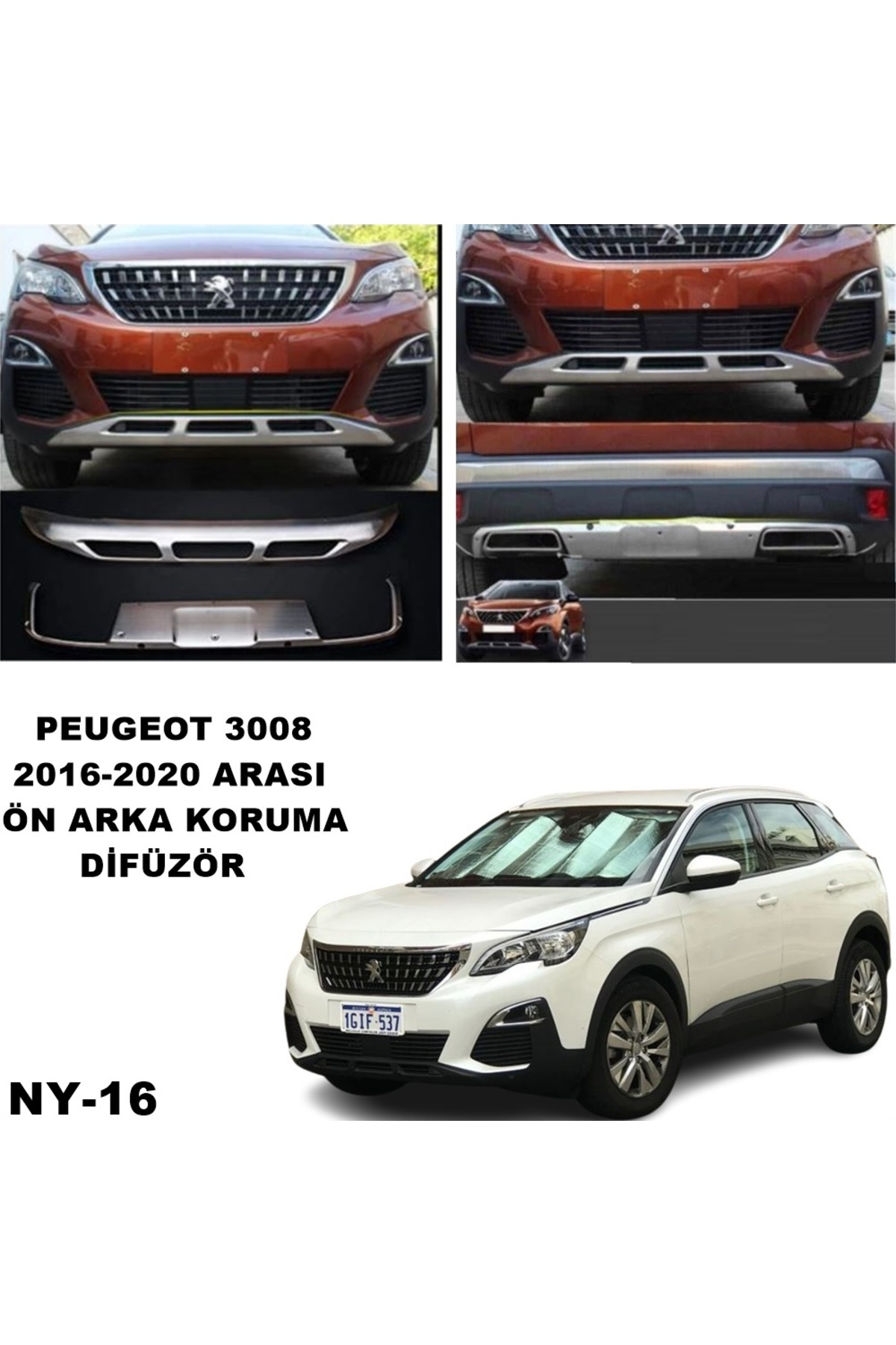 Peugeot 3008 Ön Ve Arka Tampon Koruma Difüzör 3008 2016 - 2020 Arası Modeller Ön Arka Difüzör - küçük resim 6