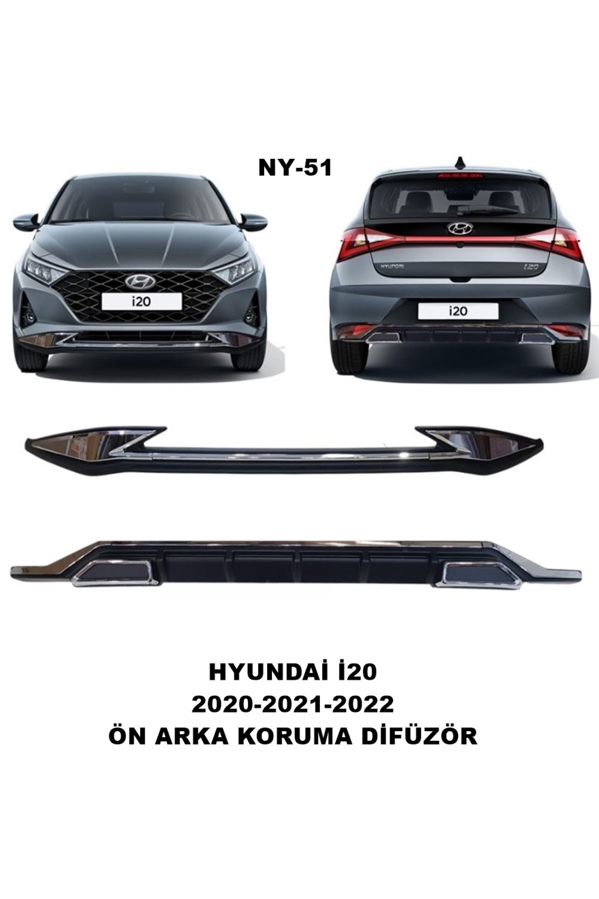 Hyundai İ20 Ön Ve Arka Tampon Koruma Difüzör İ.20 Makyajsız 2020-2021-2022 Uyumlu Ön Arka Difüzör - küçük resim 5