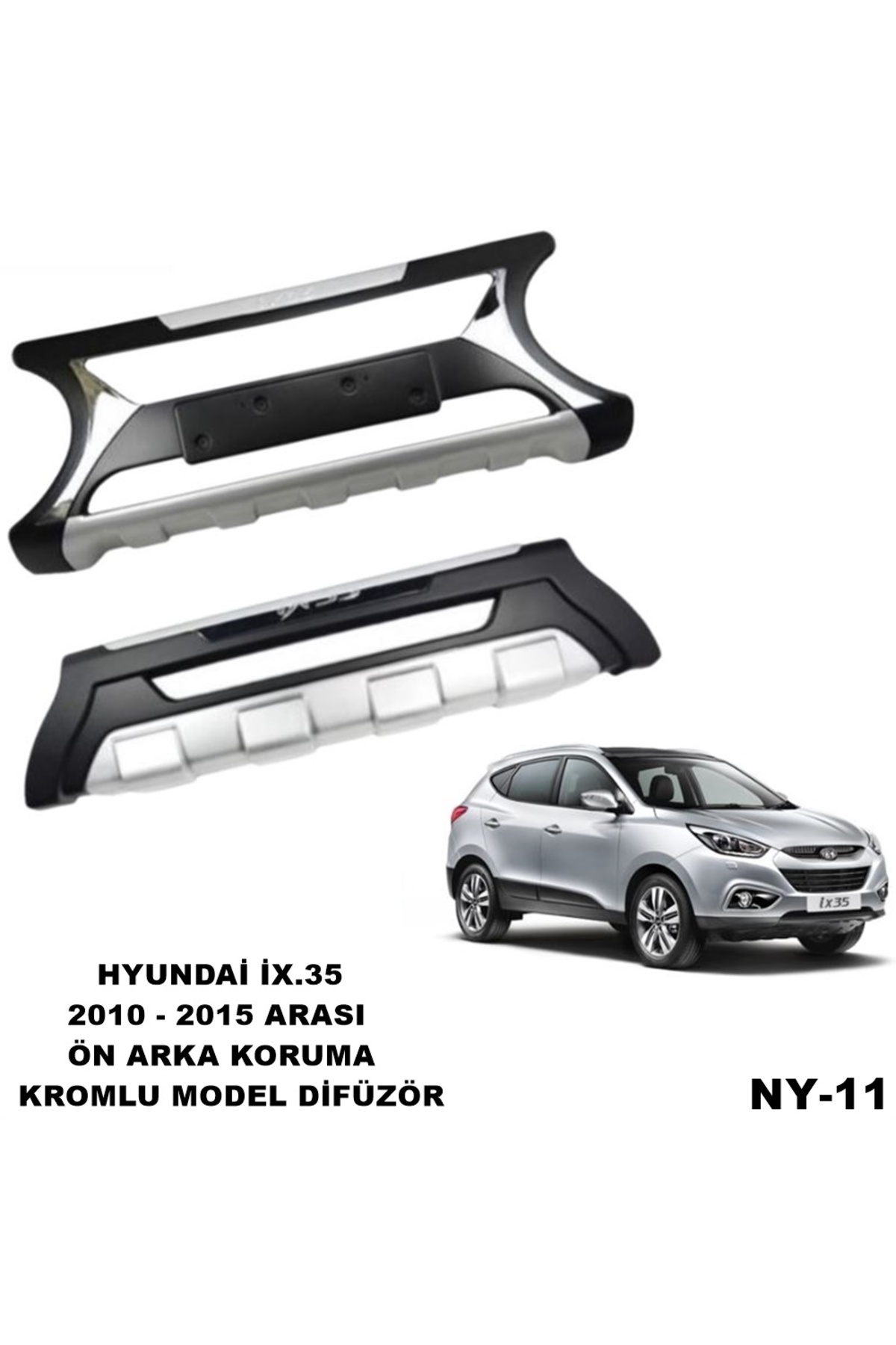 Hyundai İx35 Ön Arka Tampon Koruma Difüzör İx.35 2010-2011-2012-2013-2014-2015 Kromlu Model Difüzör - küçük resim 3