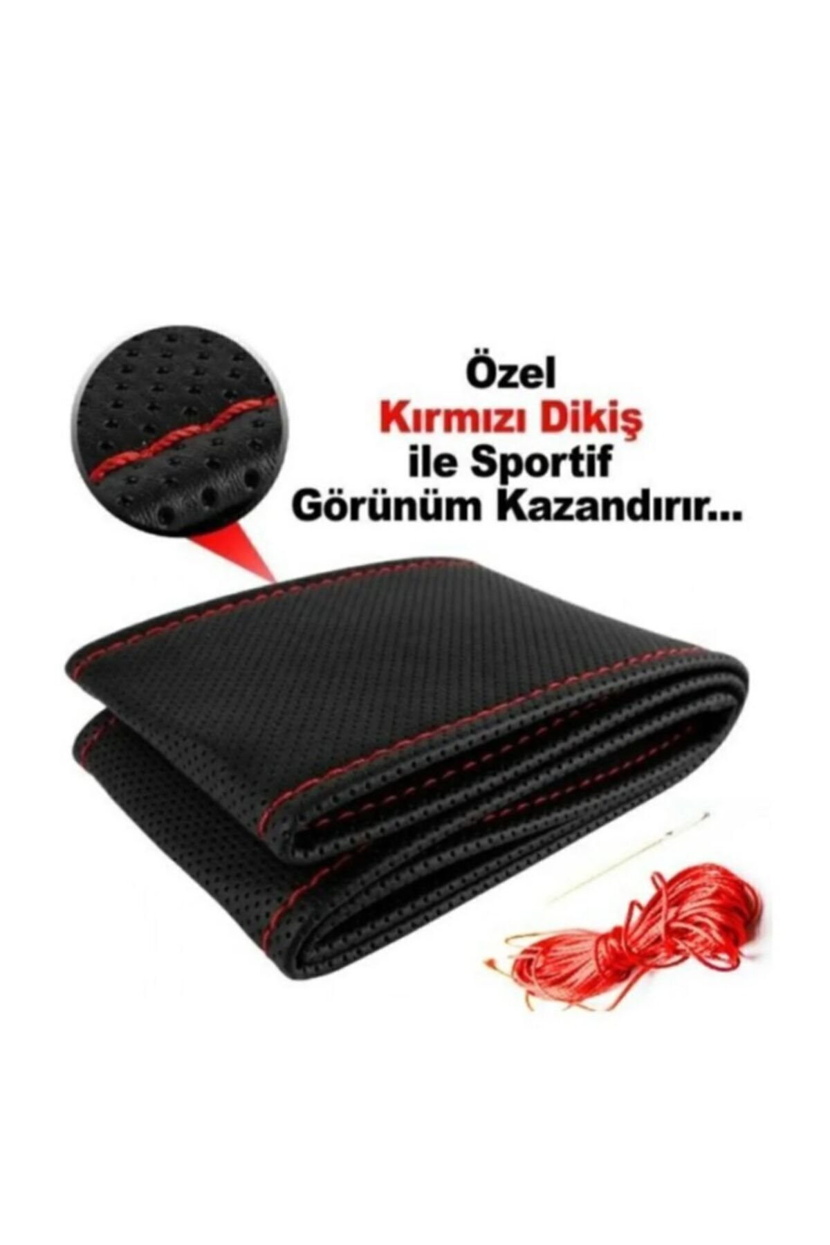 Kırmızı Deri Dikişli Noktalı Direksiyon Kılıfı - küçük resim 11