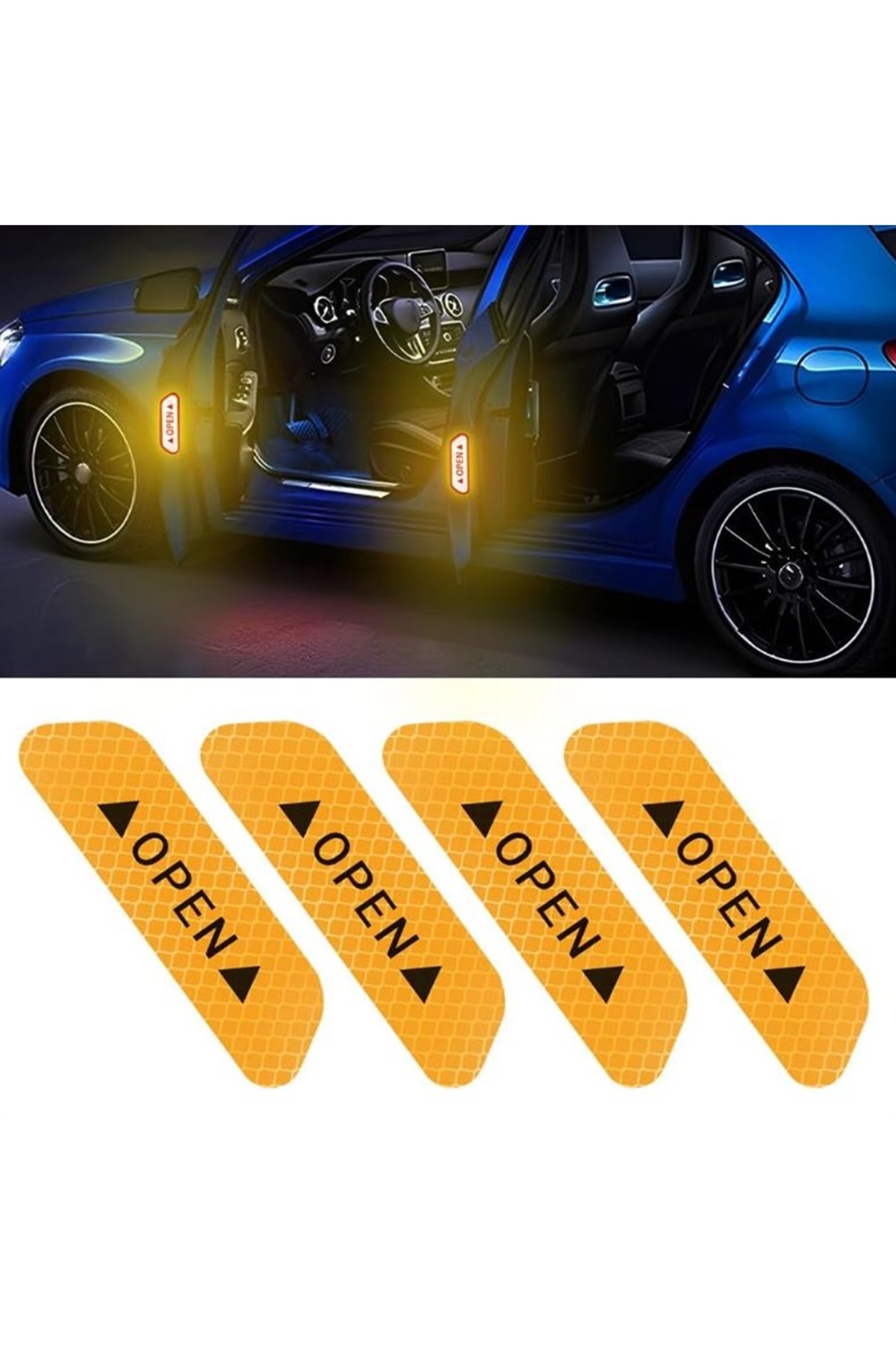 Araç Kapı Reflektör Çıkartmalar Gece Reflektörlü Uyarı Çıkartmaları Petekli Fosfor Sarı Reflektör - küçük resim 3