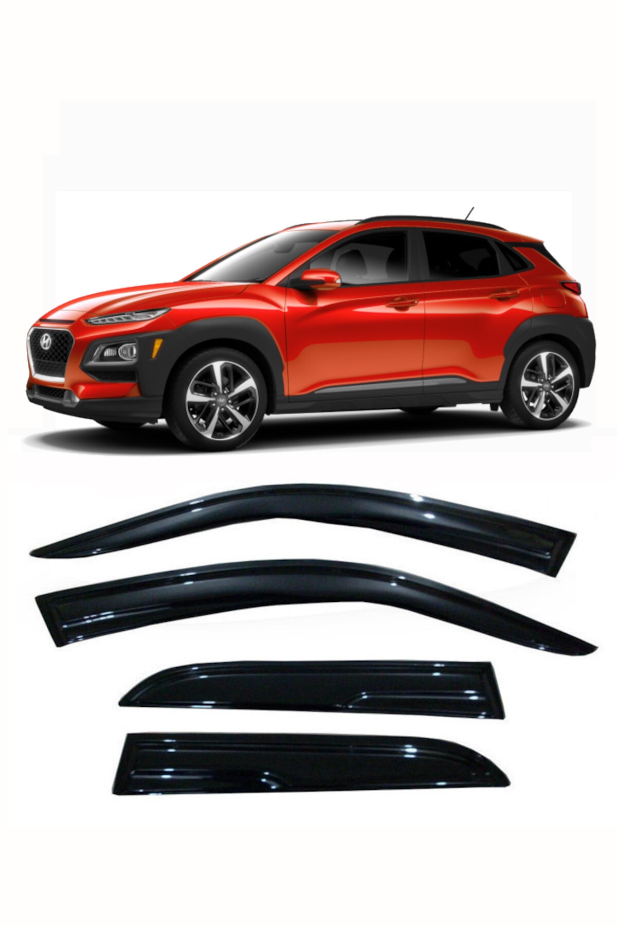 Hyundai Kona Cam Rüzgarlığı 4 Kapı Için 4 Parça Parlak Siyah Kolay Montaj - küçük resim 1