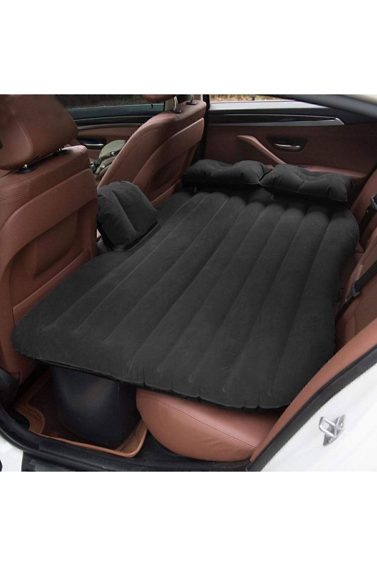 Şişme Yatak Araba Ve Kamp Yatağı Çanta Elektrikli Pompa Tamir Kiti Ve Yastıklı Yatak Seti Siyah - küçük resim 1