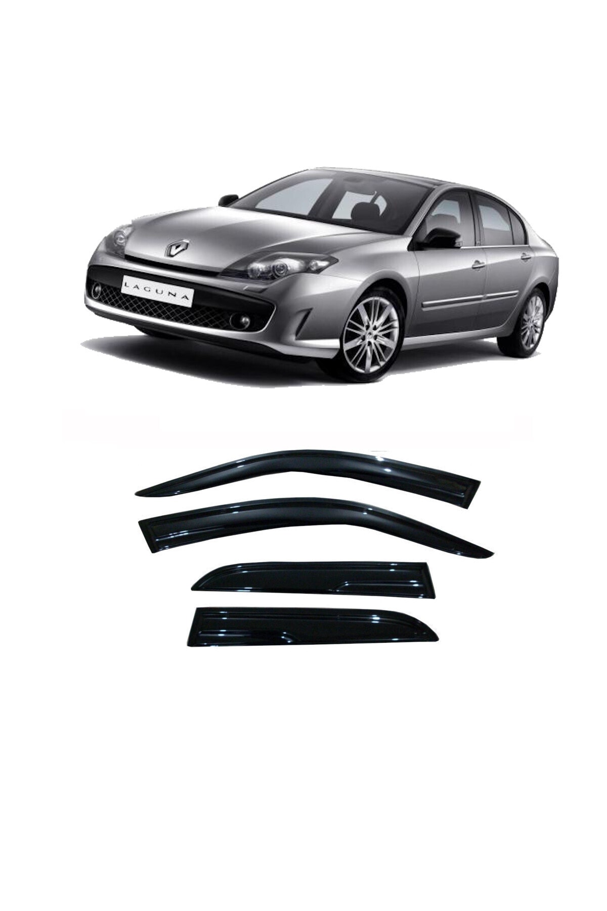 Renault Laguna 3 Cam Rüzgarlığı 2009-2012 Kasa Uyumlu 4 Parça Parlak Siyah Ücretsiz Kargo - küçük resim 2
