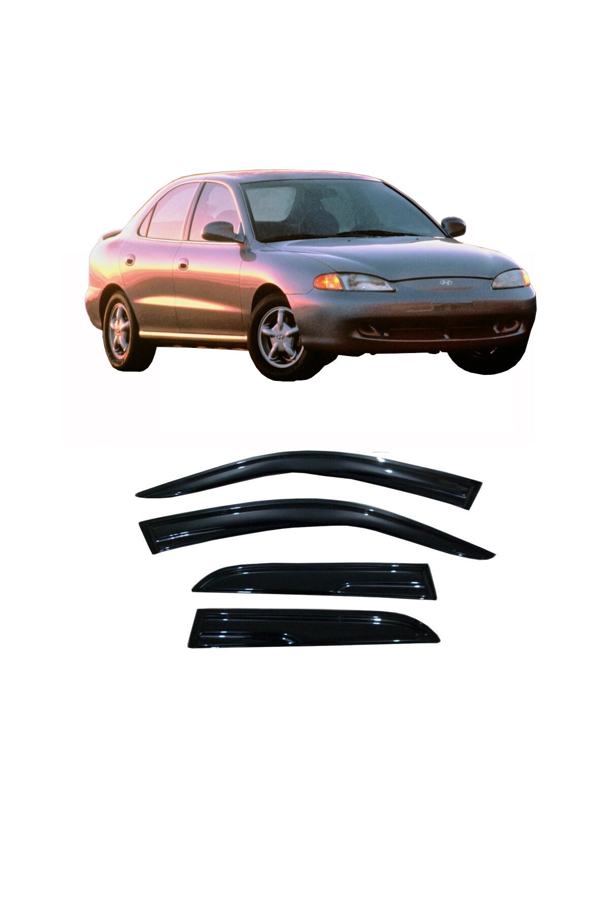 Hyundai Elantra 1996-2000 Kasa Uyumlu Cam Rüzgarlığı 4 Parça Parlak Siyah - küçük resim 2