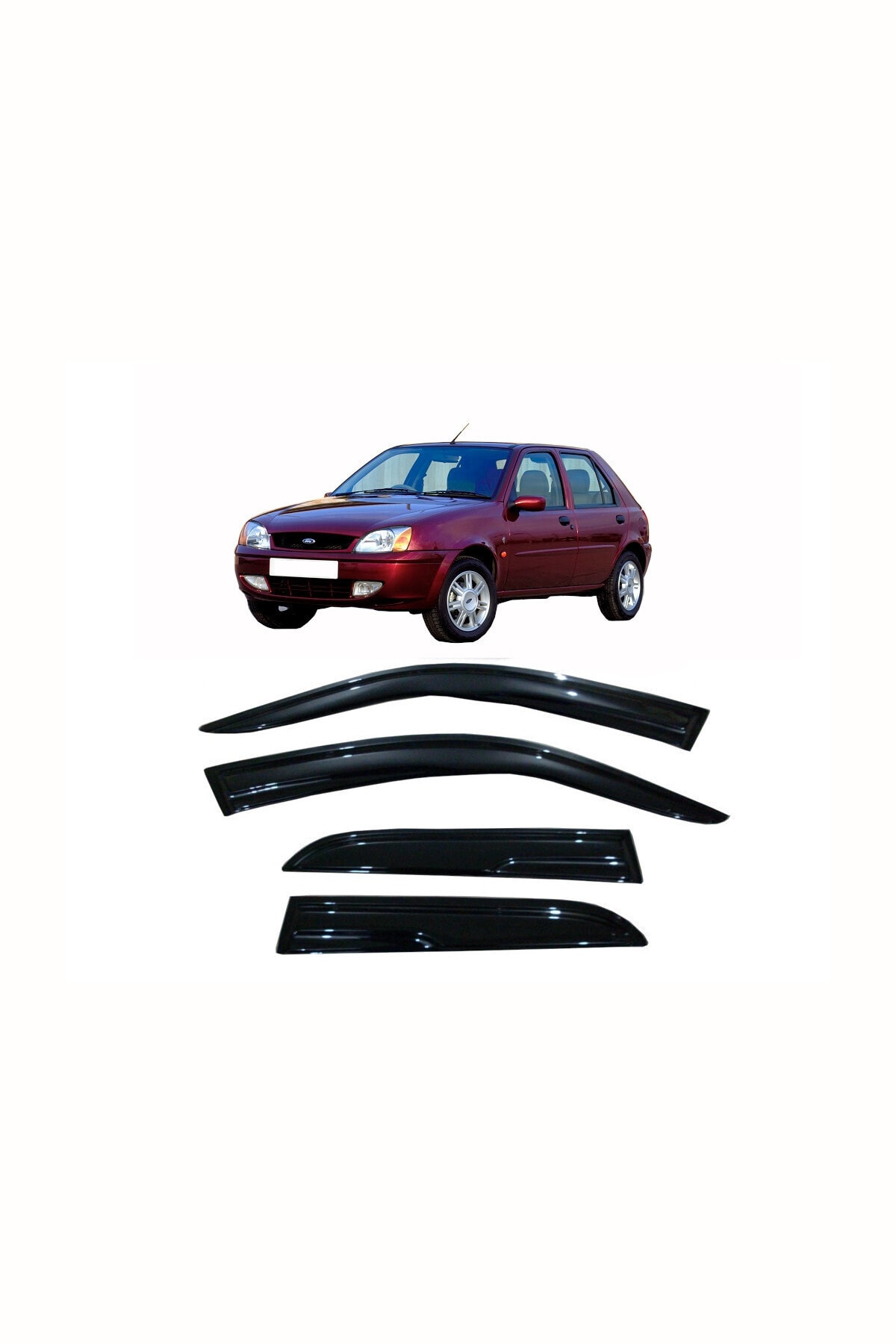 Ford Fiesta Cam Rüzgarlığı 1997-2002 Kasa Uyumlu 4 Parça Parlak Siyah - küçük resim 1